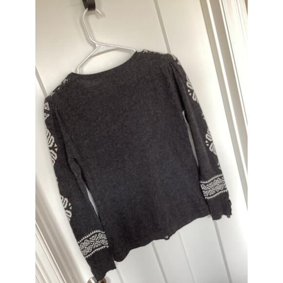 Sundance Anya Nordic Fair Isle Ruffled Wool Cardigan Sweater Black White Small - Picture 6 of 10